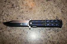 9" BLACK  BLUE E-Z OPEN TACTICAL Combat Spring Open Assisted Pocket Knife NEW