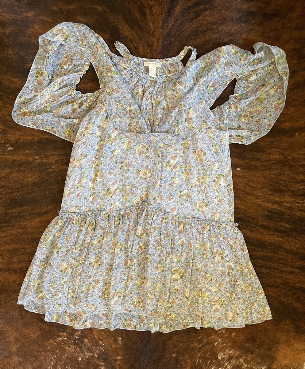 Forever 21 Dress Women MED Blue Floral Halter Top Mini Fairy Dress