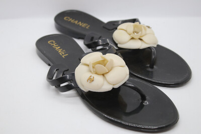 Chanel Camellia Flip Flops – Black & White Floral Thong Sandals