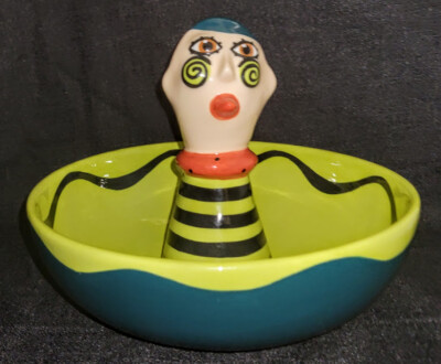 ALISON PALMER signed Head in a bowl Artisan Studio Art Pottery Sculpture 