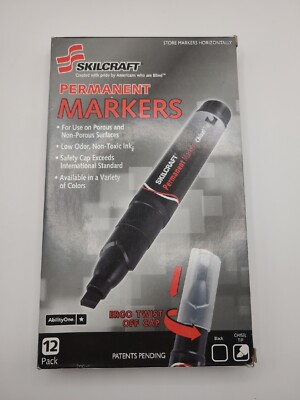 Skilcraft Large Permanent Markers, Chisel Tip, Black. 12 Pack, Brand New, S2