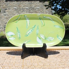 Petit plat long en porcelaine Geneviève Lethu / Jardin d'été 29 cm