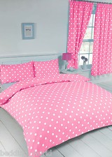 POLKA DOT PINK WHITE MODERN SPOTS ROUND REVERSIBLE BEDDING OR CURTAINS BEAN BAG