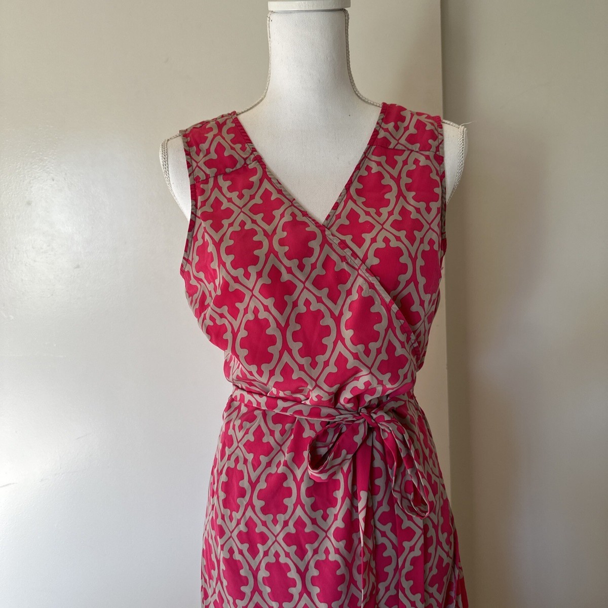 Banana Republic Women's Pink Maxi Dress Sz 10 Wrap V-Neck Geometric See  Pic, Pin | eBay