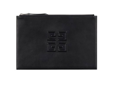 Givenchy Unisex's Large Emblem 4G Logo Lambskin Leather Pouch, Black, MSRP $835