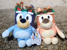 Bluey 7" Holiday Reindeer Bluey  Bingo Plush Set With Backpack Clips 2024