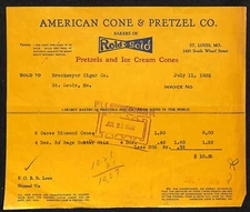 St. Louis, MO American Cone & Pretzel Rold Gold 7/11 1938 Billhead