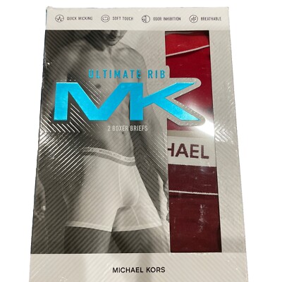 New Michael Kors Ultimate Rib Boxer Briefs Mens 2 Pack Size Large Color Red