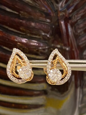 Boucles D'oreilles Diamants 0,74 Ct Or Rose 18K – Clous Pave Rond, Taille G/SI1, Certificat, Marque Jisha