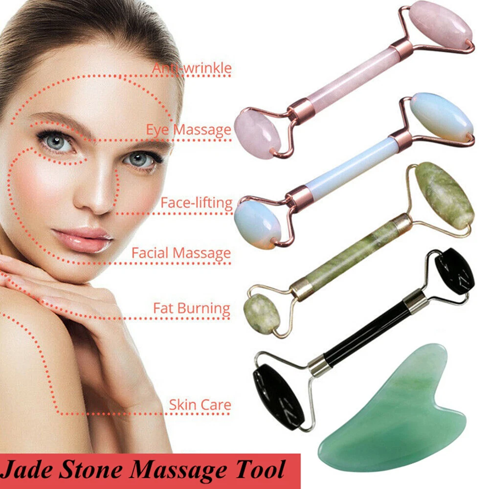 Natural Rose Quartz Facial Jade Stone Roller Massage Beauty Tools