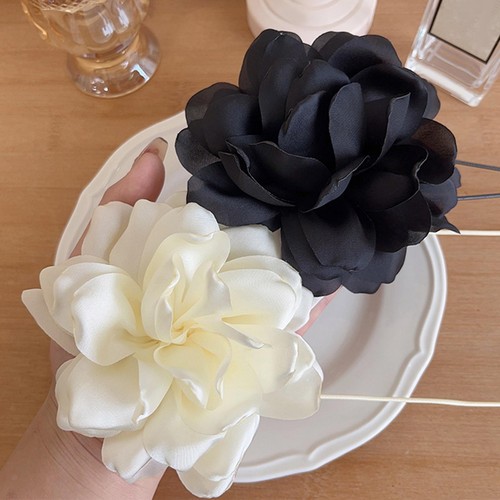 Vintage Blumen Choker Halskette - Schwarzer Rosen-Choker Mit Stoffblumen