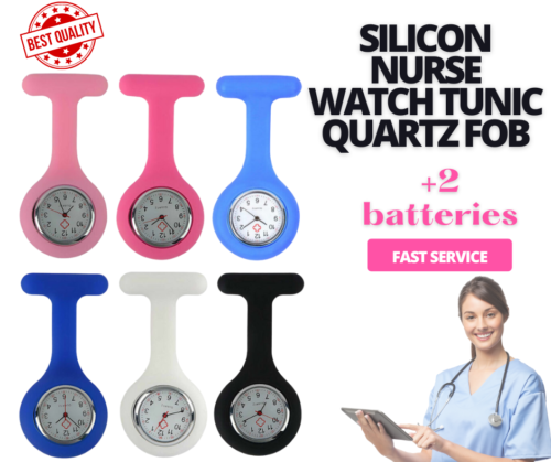 Silicon Nurse Watch Tunic Quartz Fob Pocket Brooch Washable +FREE 2 BATTERIES UK - Afbeelding 1 van 14