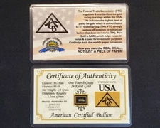 GOLD x10 ACB 1/4GRAIN 24K SOLID BULLION MINTED BAR 9999 FINE CERT/AUTHENTICITY^