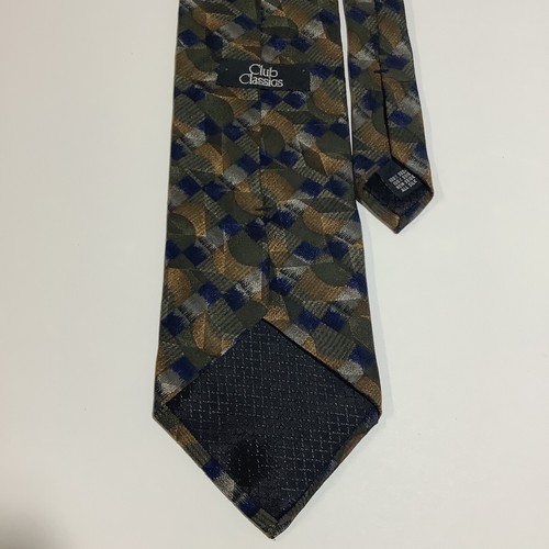 Club Classics 100% Silk Neck Tie Brown Blue Green Geometric Wide Made in USA - Picture 6 of 7