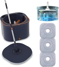 Flat Floor Mop and Bucket System Set with Wringer, Spin Mop and Bucket Separate