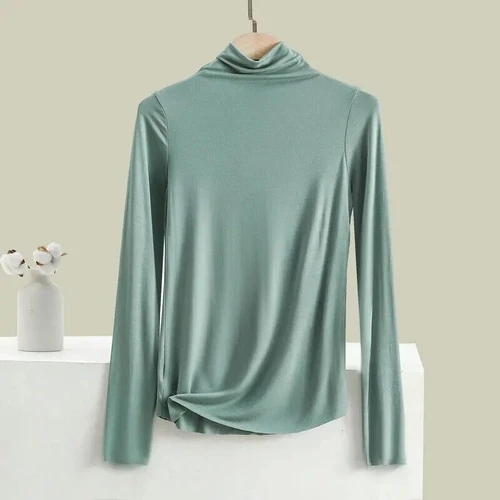 Damen Seide High Neck Top T-Shirt Unterhemd Strick Langarm - Bild 31 von 36