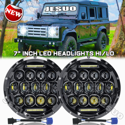 Pair 7 inch LED Round Headlights HI/LO For Land Rover Defender 110 90 Rover