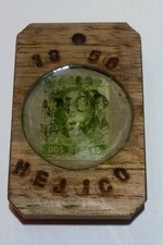 uaz10 etiangui Rustic keychain with genuine Mexico 1856 first issue stamp