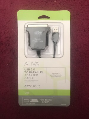Ativa USB to Parallel Printer Cable 6ft Adapter Cable. New In Package Sealed.