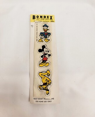 1946 Bondex Hot Iron Appliques Vintage Disney Characters Mickey Pluto Donald