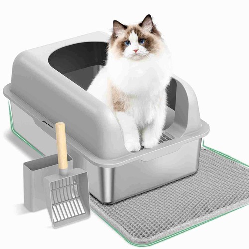 Stainless Steel Cat Litter Box with Lid Extra Large High Sided Self-Cleaning
