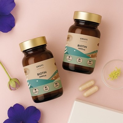 Biotin Vitamin B7 10000 mcg 120 vegane Kapseln Haut Haare Nägel UNUVI