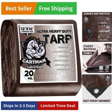 Finished Size 12x16 Feet Extra Thick 20 Mil Brown Ultra Heavy Duty Poly Tarp,...