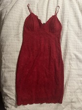 NOS Vintage Windsor L Red Stretch Lace Lined Spaghetti Strap Romantic Sexy Dress