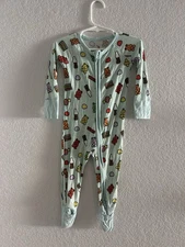 Kiki + Lulu Baby Bamboo Sleeper Zippy Light Teal With Gummy Bears 6-12 Months