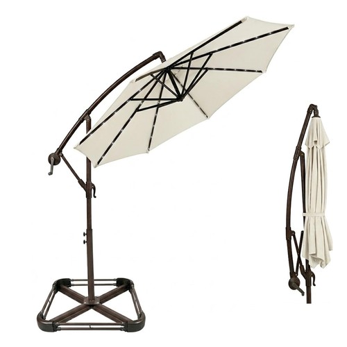 3M Garden Cantilever Parasol w/ LED Lights Sunshade Hanging Banana with Base