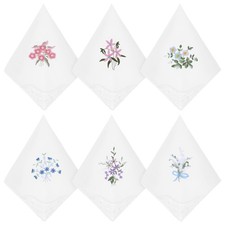 6Pcs Ladies Cotton Handkerchiefs Vintage Floral Embroidered Lace White Hankie