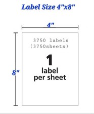 3750 Fanfold 4"x8" Labels Self Adhesive Stickers for Laser Inkjet Printers