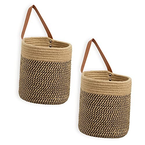 Wall Hanging Storage Baskets 2 Pack 7"(D) x 8"(H), Small 2 pack/7x8 Jute&Black - Picture 2 of 8