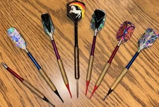 Vtg 1980’s Unicorn & Other Brass Barrel Steel Tip Darts Flights Set Of 7