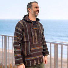 Drug Rug Baja Hoodie  Mexican Poncho with Soft Inner Lining S-XXXL  Brown