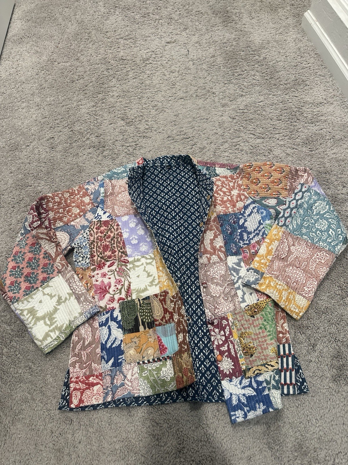 Patchwork Reversible Quilted Jacket Multicolor Bu… - image 1