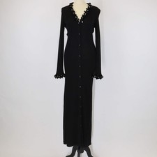 Prada Black Silk Sequin Crystal Trimmed Knit Ribbed Long Sleeve Maxi Dress