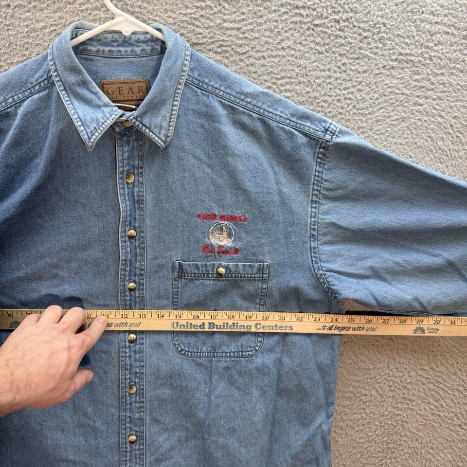 Vintage Gear For Sports Shirt Adult XL Blue Cambray Denim Workwear Chore Barn - Image 3 of 4