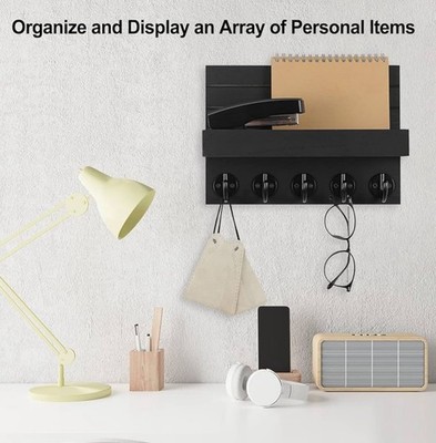 Key Holder for Wall, Decorative Key and Mail Holder with Shelf Has Large Hooks f
