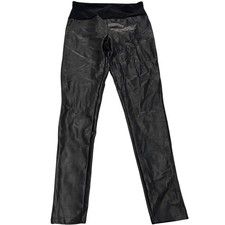Assets by Spanx Leggings Women Large Black All Over Faux Leather Pants High Rise