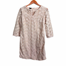 Talbots Ivory Floral Lace Sheath V-Neck Long Sleeve Lined Zip Dress 4P