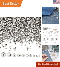 1050 Pcs Stainless Steel Spacer Beads, 5 Sizes , Silver, Round, Beads