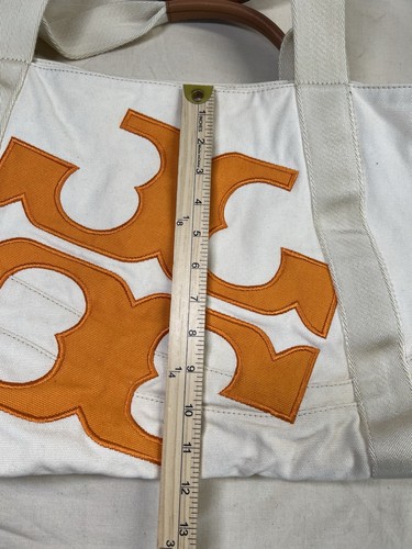 Vintage TORY BURCH - Cream Orange logo Canvas Leather Handles Tote Bag - Picture 14 of 17