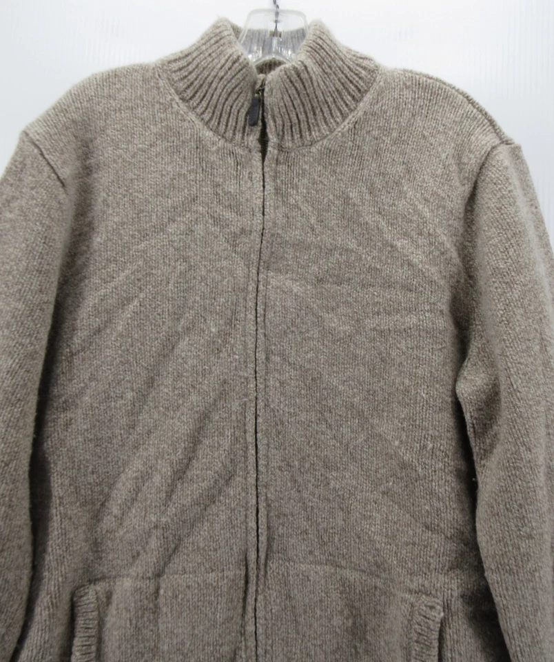 LL Bean Sweater Men Large Tall Brown Lambswool Cardigan Flannel Lined Chunky - Image 2 of 4