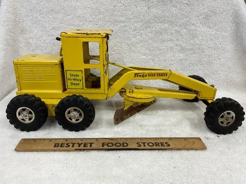 Vintage 1961 Tonka Toy Hi-Way Dept Yellow Road Grader Looks All Original