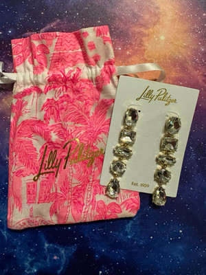 BRAND NEW Lilly Pulitzer Paradise Clear Crystal Dangle Drop Earrings US Seller