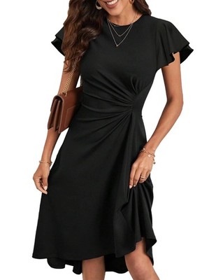 Midikleid Damen Kurzarm Cocktailkleider schick und elegant Kleid Farbe