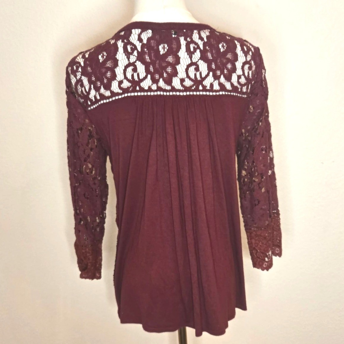Maroon Patchwork Lace Button Front Top Cottagecor… - image 2