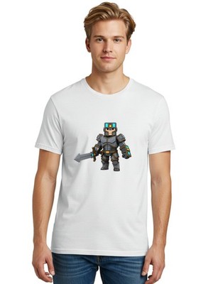 Pixelated-Knight Mens Graphic Tee, 100% Cotton, Casual Summer Wear