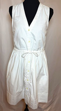 Gap White Solid Shirt Dress V-Neck Sleeveless Button /Drawstring Size 2